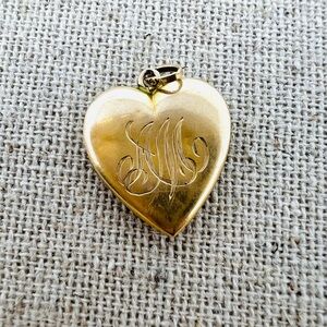 Antique 14k Gold Etched Monogram Heart Locket Necklace Pendant